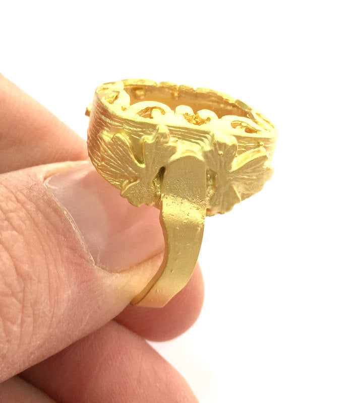 Ring Blank Base Bezel Setting Adjustable Ring Blank,(20x14mm Blank) , Gold Plated Brass G3384
