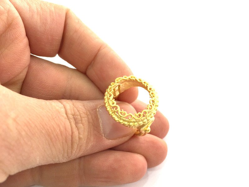 Ring Blank Base Bezel Setting Adjustable Ring Blank, Gold Plated Brass G3386