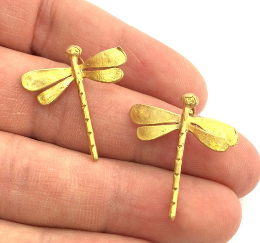 2 Raw Brass Dragonfly Charms 28x26 mm G3395