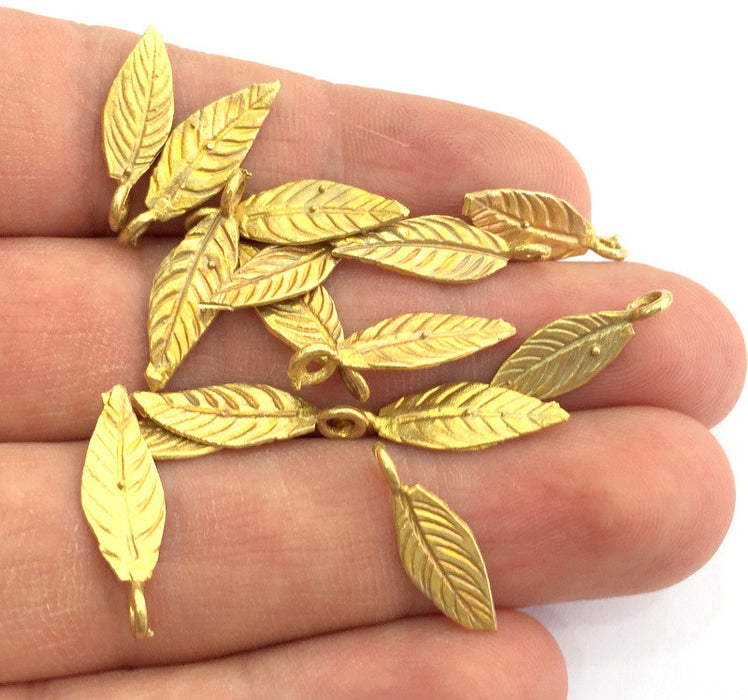 10 Raw Brass Leaf Charms 20x7 mm G3397
