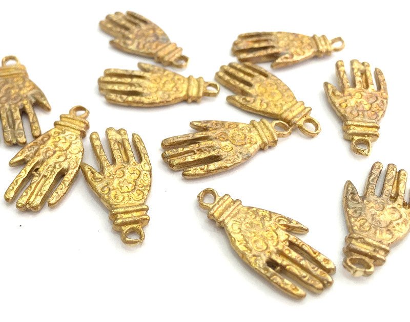 2 Raw Brass Hand Charms 20x10 mm G3401