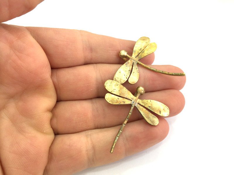 Raw Brass Dragonfly Pendant 42x40mm G3405