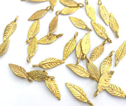 10 Raw Brass Leaf Charms 20x7 mm G3397