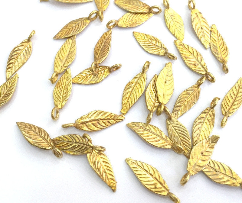 10 Raw Brass Leaf Charms 20x7 mm G3397
