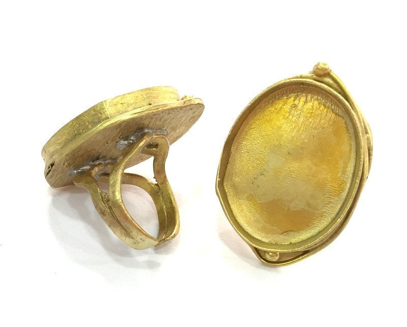 Raw Brass Ring Bezel Base Settings Blank Cabochon Base Mountings Raw Brass Adjustable Ring Blank (30x22mm Blank)  G3412