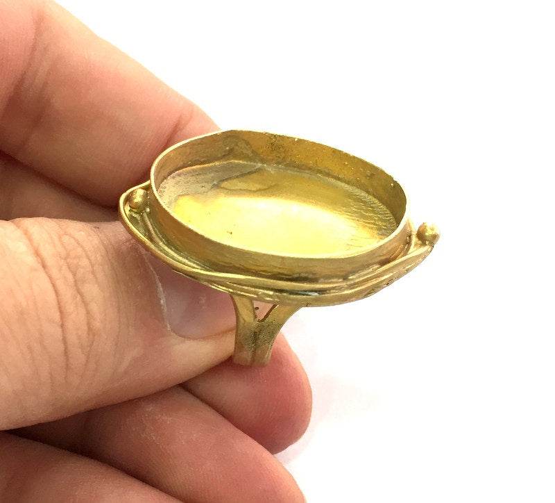 Raw Brass Ring Bezel Base Settings Blank Cabochon Base Mountings Raw Brass Adjustable Ring Blank (30x22mm Blank)  G3412