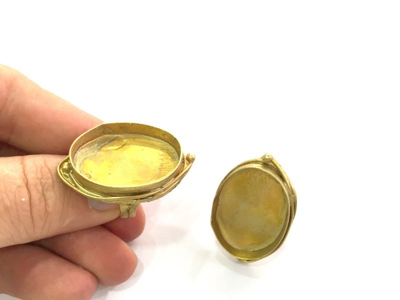 Raw Brass Ring Bezel Base Settings Blank Cabochon Base Mountings Raw Brass Adjustable Ring Blank (30x22mm Blank)  G3412