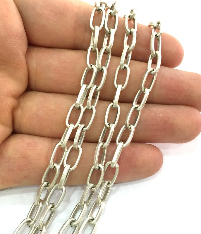 Silver Chain Antique Silver Plated Large Chain 1 Meter - 3.3 Feet  (11x6 mm) G9558