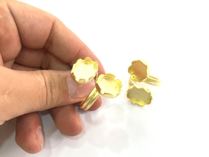 Ring Blank Bezel Settings Cabochon Base Mountings  (18x13mm and 14mm Blank) ,Adjustable  Gold Plated Brass G3448