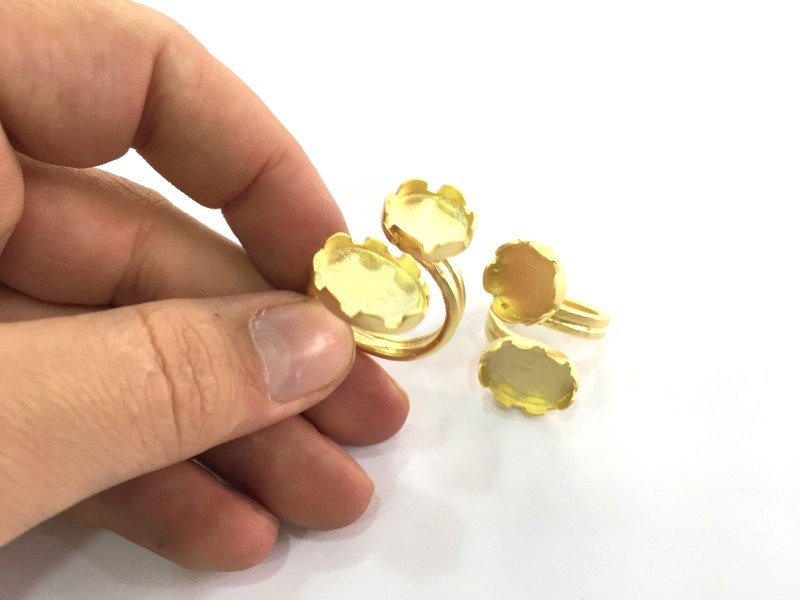 Ring Blank Bezel Settings Cabochon Base Mountings  (18x13mm and 14mm Blank) ,Adjustable  Gold Plated Brass G3448