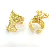 Adjustable  Ring Blank Gold Plated Brass  , Findings G3449