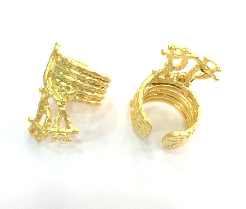 Adjustable  Ring Blank Gold Plated Brass  , Findings G3449