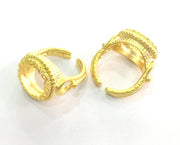 Gold Ring Settings Ring Blank Ring Bezel Base Cabochon Mountings Adjustable  (14mm Blank) , Gold Plated Brass G3455