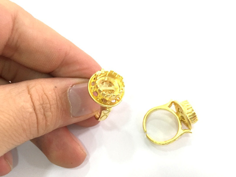 Adjustable Ring Blank  (10mm Blank)  , Gold Plated Brass G3436