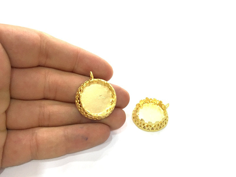 Gold Pendant Blank Base Setting Necklace Blank Mountings  Gold Plated Brass  (20 mm blank) G3437