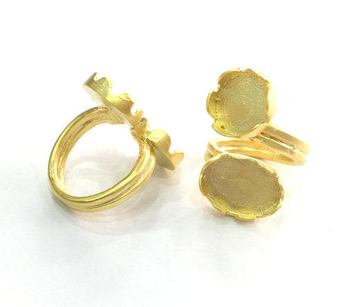 Ring Blank Bezel Settings Cabochon Base Mountings  (18x13mm and 14mm Blank) ,Adjustable  Gold Plated Brass G3448