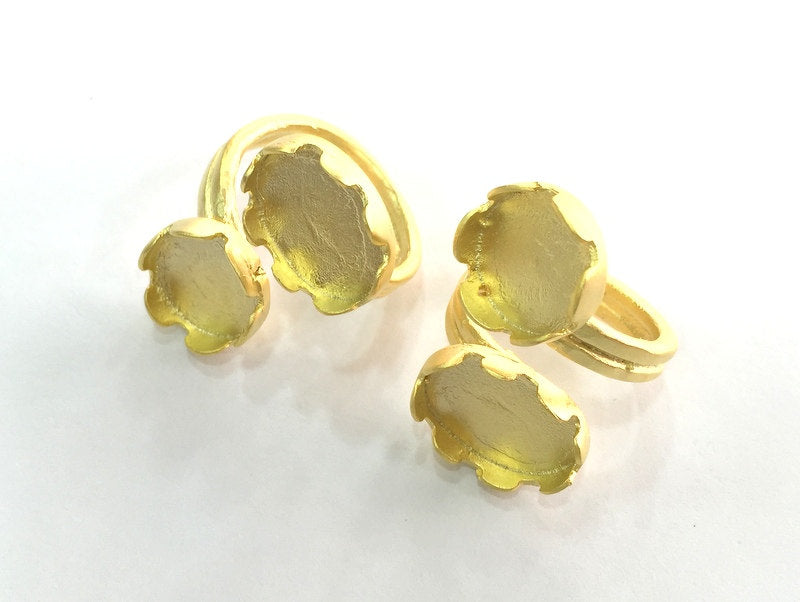Ring Blank Bezel Settings Cabochon Base Mountings  (18x13mm and 14mm Blank) ,Adjustable  Gold Plated Brass G3448