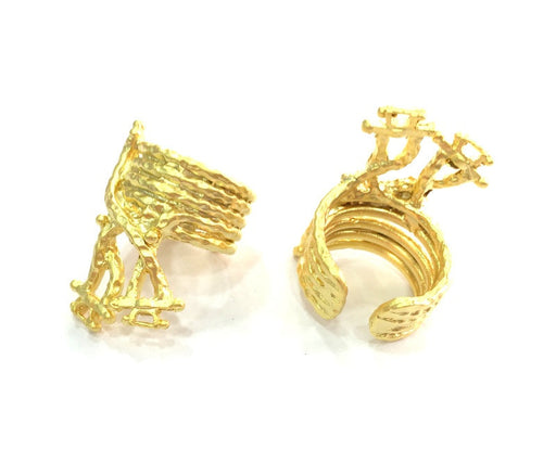 Adjustable  Ring Blank Gold Plated Brass  , Findings G3449
