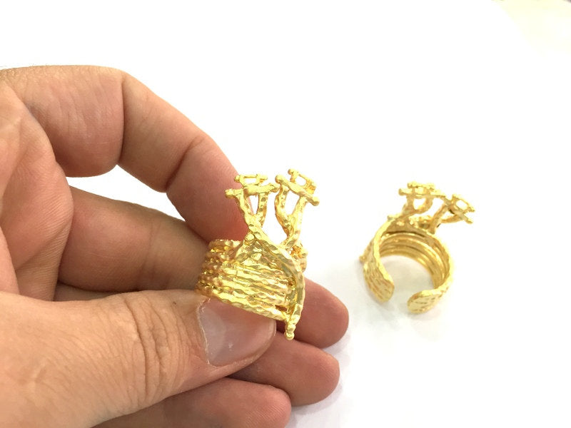 Adjustable  Ring Blank Gold Plated Brass  , Findings G3449