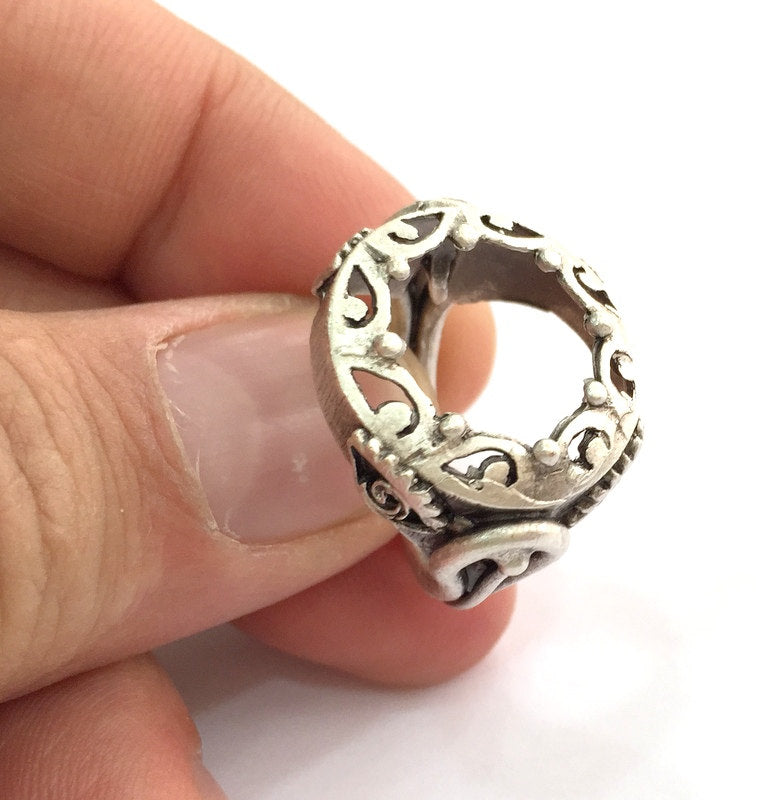 Adjustable Ring Blank (16mm Blank) , Antique Silver Plated Brass G3456