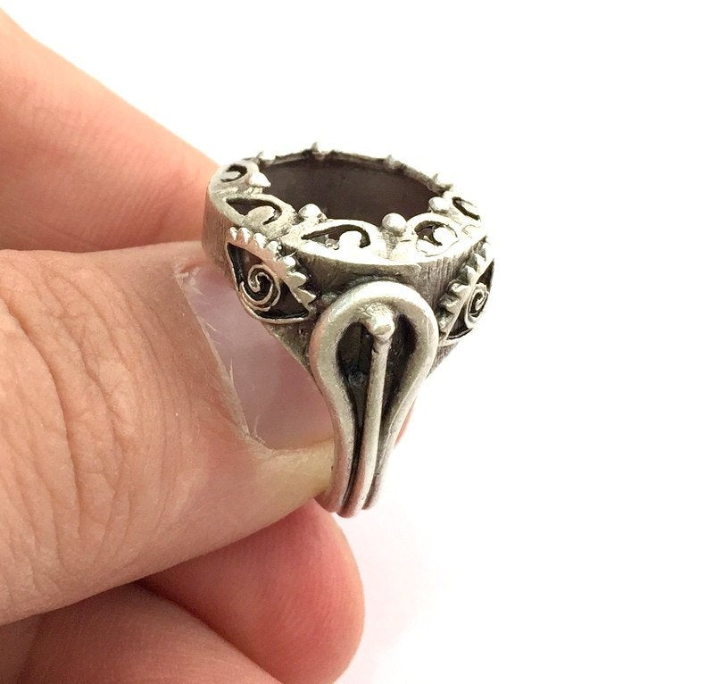Adjustable Ring Blank (16mm Blank) , Antique Silver Plated Brass G3456