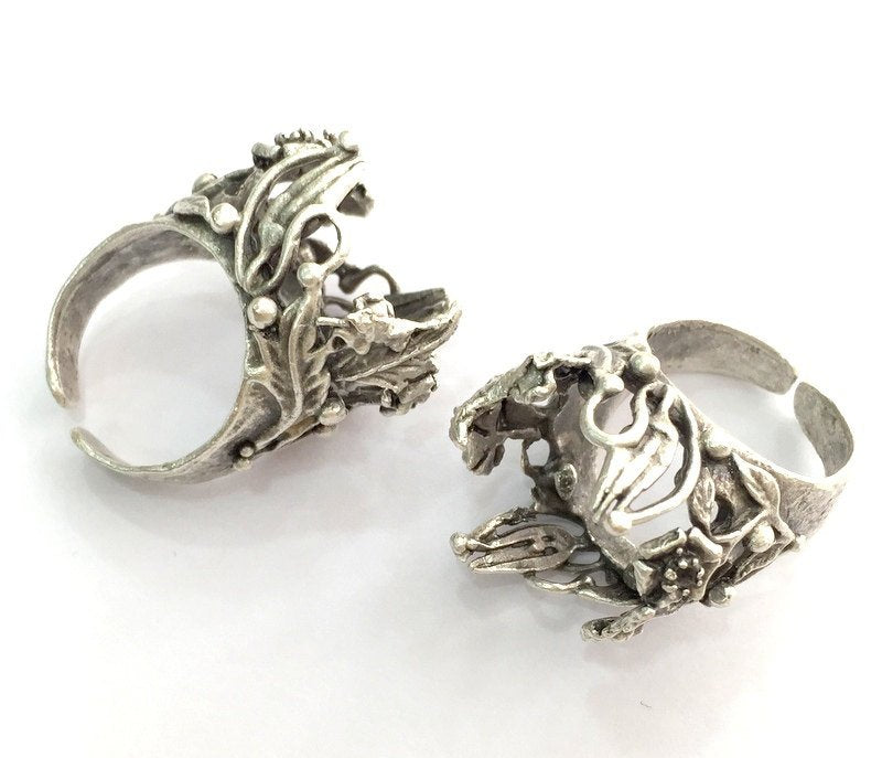 Adjustable Ring Blank (18mm Blank), Antique Silver Plated Brass G3459