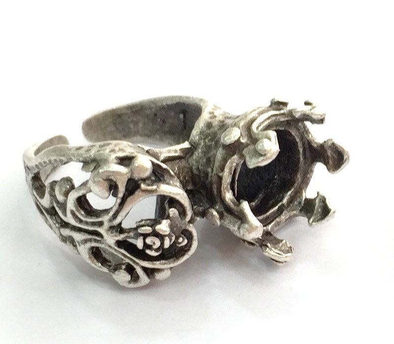 Adjustable Ring Blank (12mm Blank) , Antique Silver Plated Brass G3460