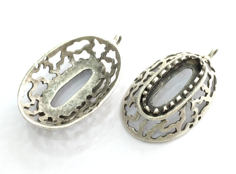 Antique Silver Plated Brass  Mountings , Blanks (22x10 mm blank) G3464