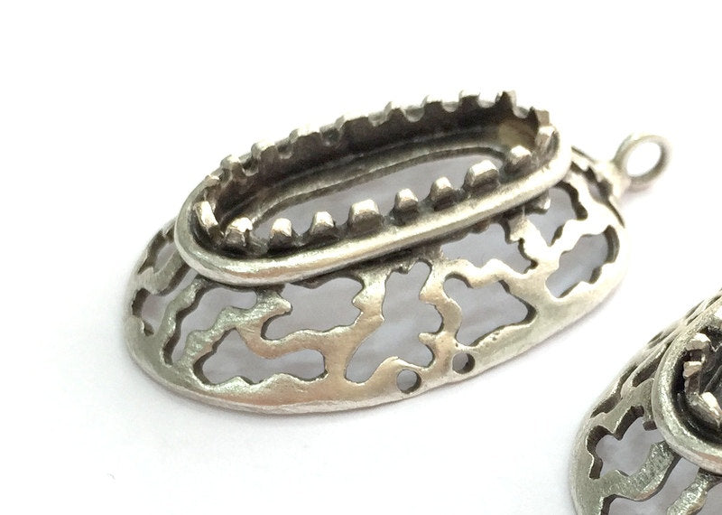 Antique Silver Plated Brass  Mountings , Blanks (22x10 mm blank) G3464