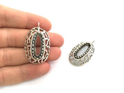 Antique Silver Plated Brass  Mountings , Blanks (22x10 mm blank) G3464