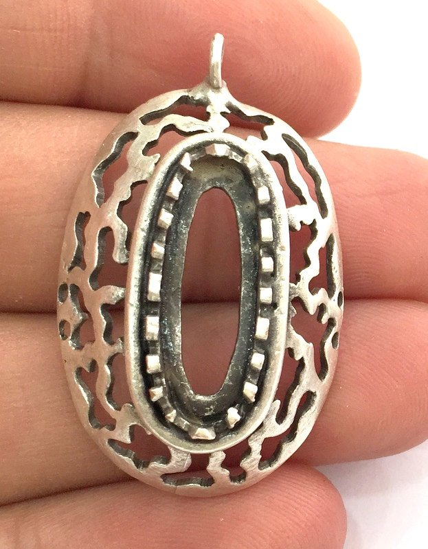 Antique Silver Plated Brass  Mountings , Blanks (22x10 mm blank) G3464