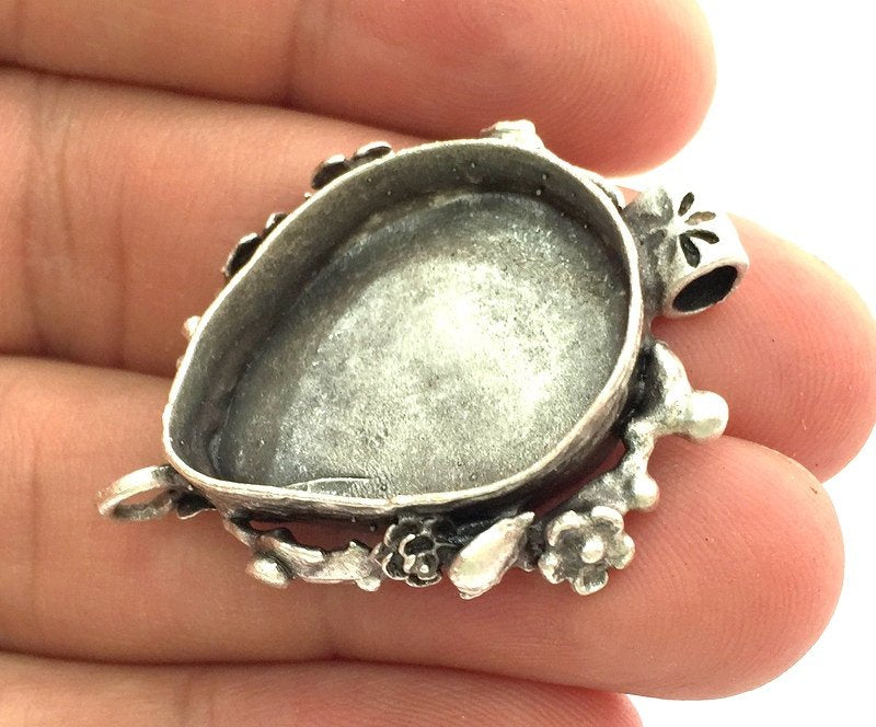 Antique Silver Plated Brass  Mountings , Blanks (28x20  mm blank) G3468
