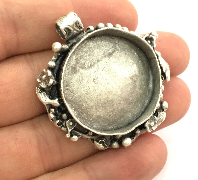 Antique Silver Plated Brass  Mountings , Blanks (30 mm blank) G3471