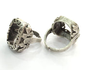 Ring Blank Base Bezel Setting Adjustable  Blank, (20x14 mm Blank) , Antique Silver Plated Brass G3474