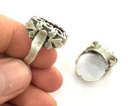 Ring Blank Base Bezel Setting Adjustable  Blank, (20x14 mm Blank) , Antique Silver Plated Brass G3474