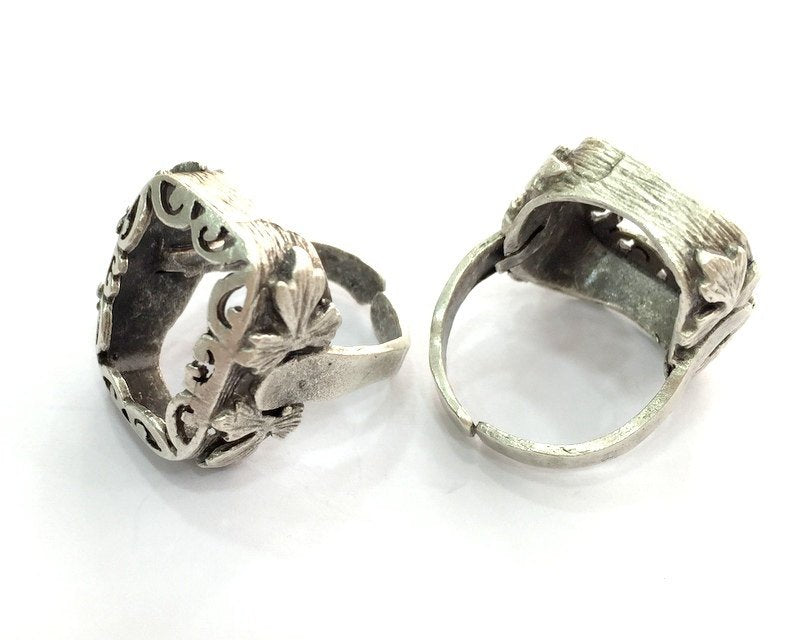 Ring Blank Base Bezel Setting Adjustable  Blank, (20x14 mm Blank) , Antique Silver Plated Brass G3474