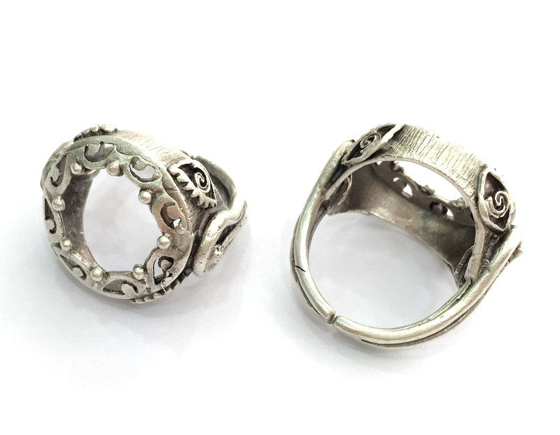 Adjustable Ring Blank (16mm Blank) , Antique Silver Plated Brass G3456