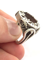 Adjustable Ring Blank (16mm Blank) , Antique Silver Plated Brass G3456