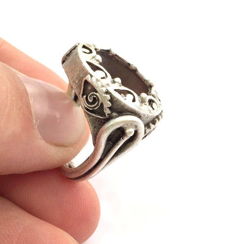 Adjustable Ring Blank (16mm Blank) , Antique Silver Plated Brass G3456