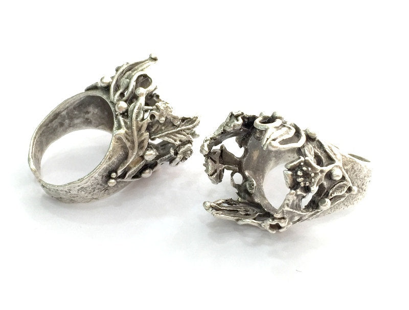 Adjustable Ring Blank (18mm Blank), Antique Silver Plated Brass G3459