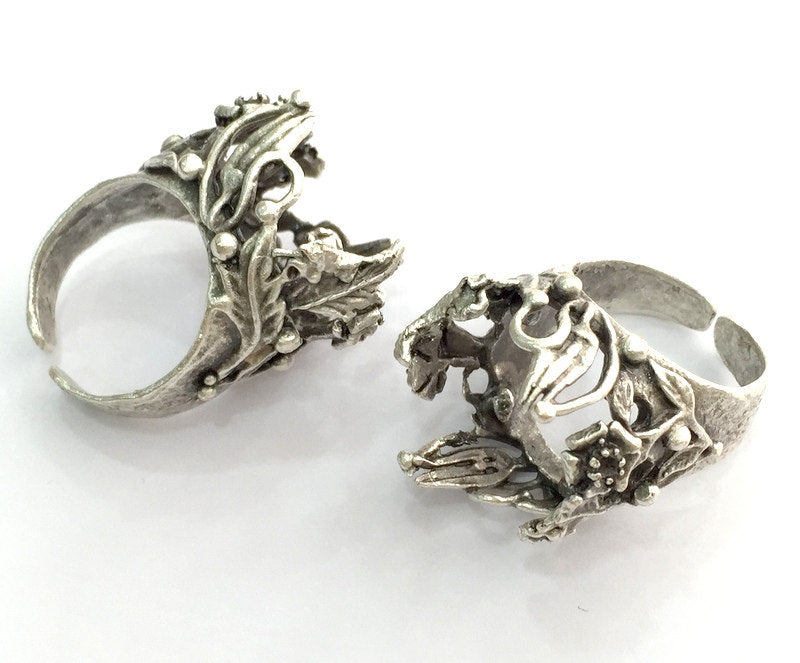 Adjustable Ring Blank (18mm Blank), Antique Silver Plated Brass G3459