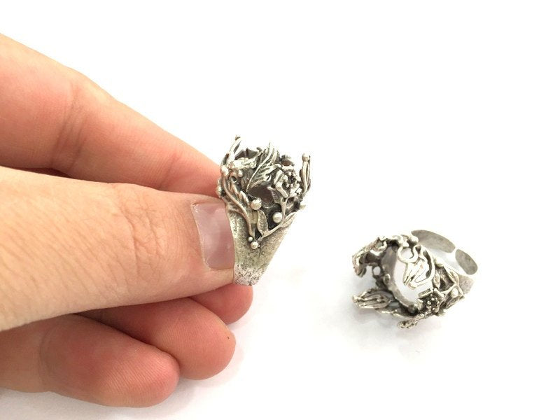 Adjustable Ring Blank (18mm Blank), Antique Silver Plated Brass G3459