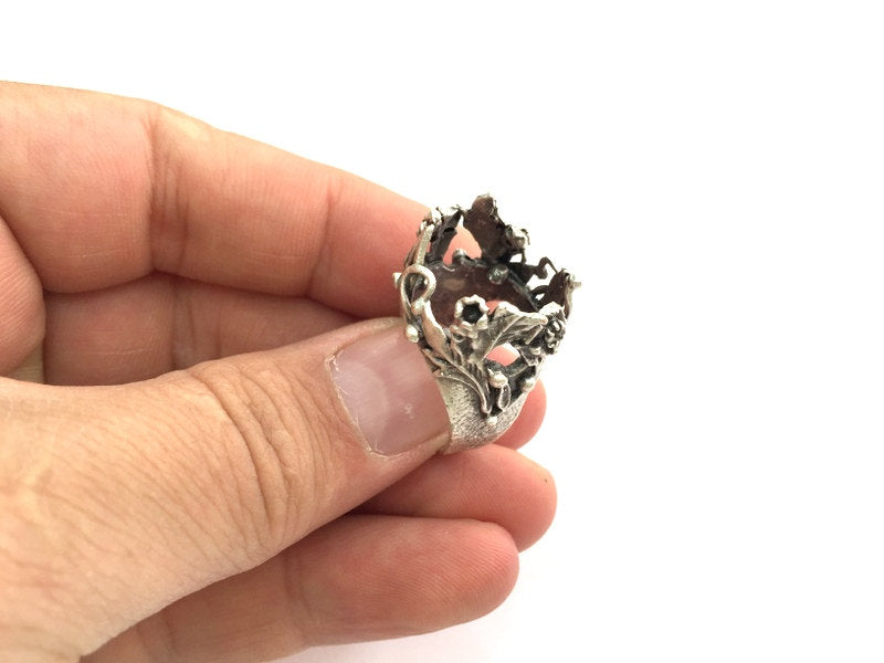 Adjustable Ring Blank (18mm Blank), Antique Silver Plated Brass G3459