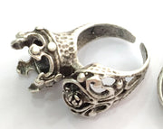 Adjustable Ring Blank (12mm Blank) , Antique Silver Plated Brass G3460