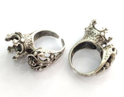 Adjustable Ring Blank (12mm Blank) , Antique Silver Plated Brass G3460
