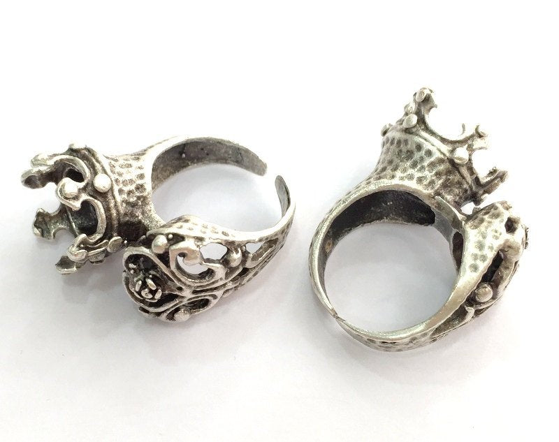 Adjustable Ring Blank (12mm Blank) , Antique Silver Plated Brass G3460