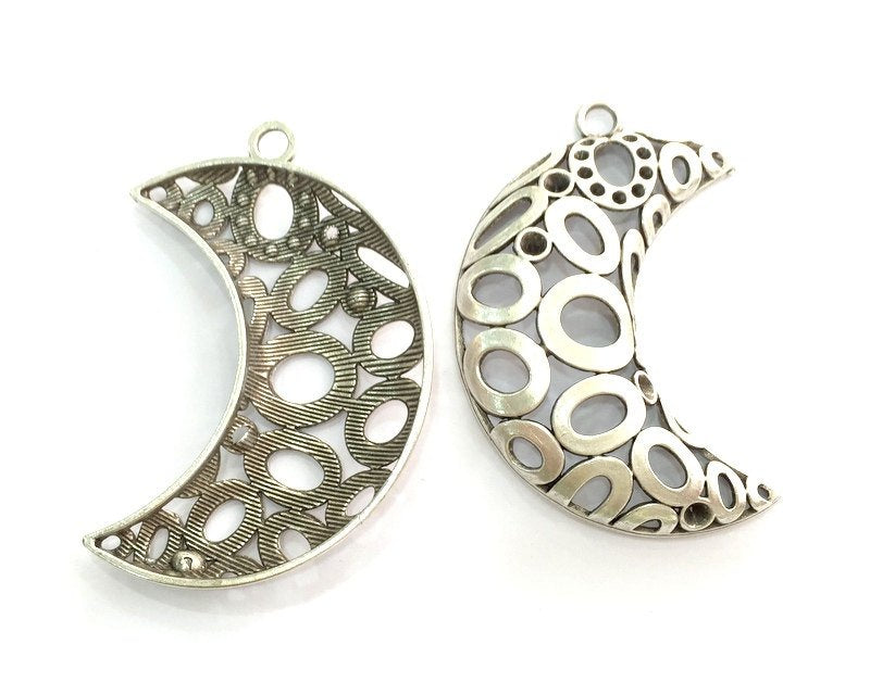 Moon Pendants , Antique Silver Plated Metal  68x28 mm   G3484
