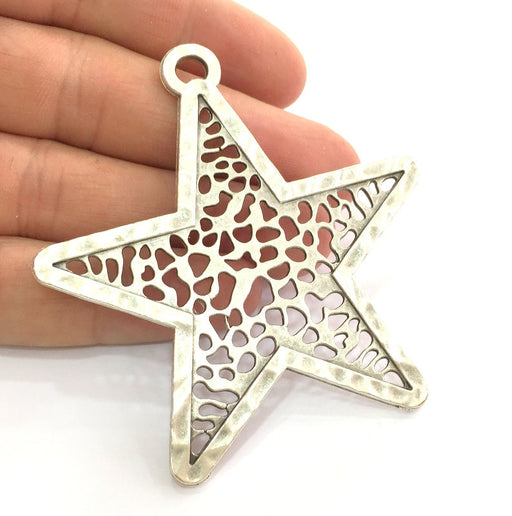 Star Pendants , Antique Silver Plated 65 mm   G3485