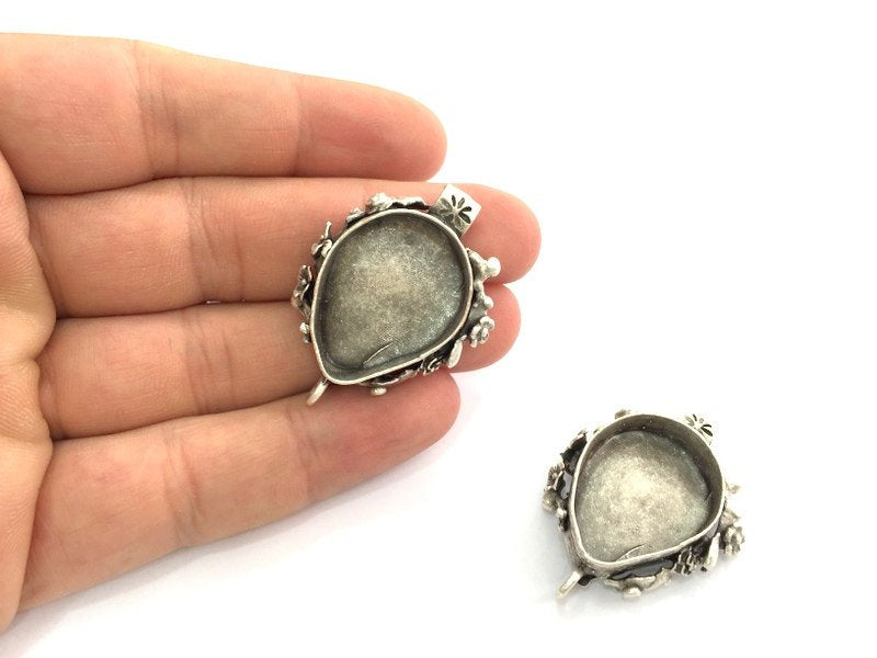 Antique Silver Plated Brass  Mountings , Blanks (28x20  mm blank) G3468