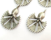 2 Flower Charms, Antique Silver Plated Brass   G3473